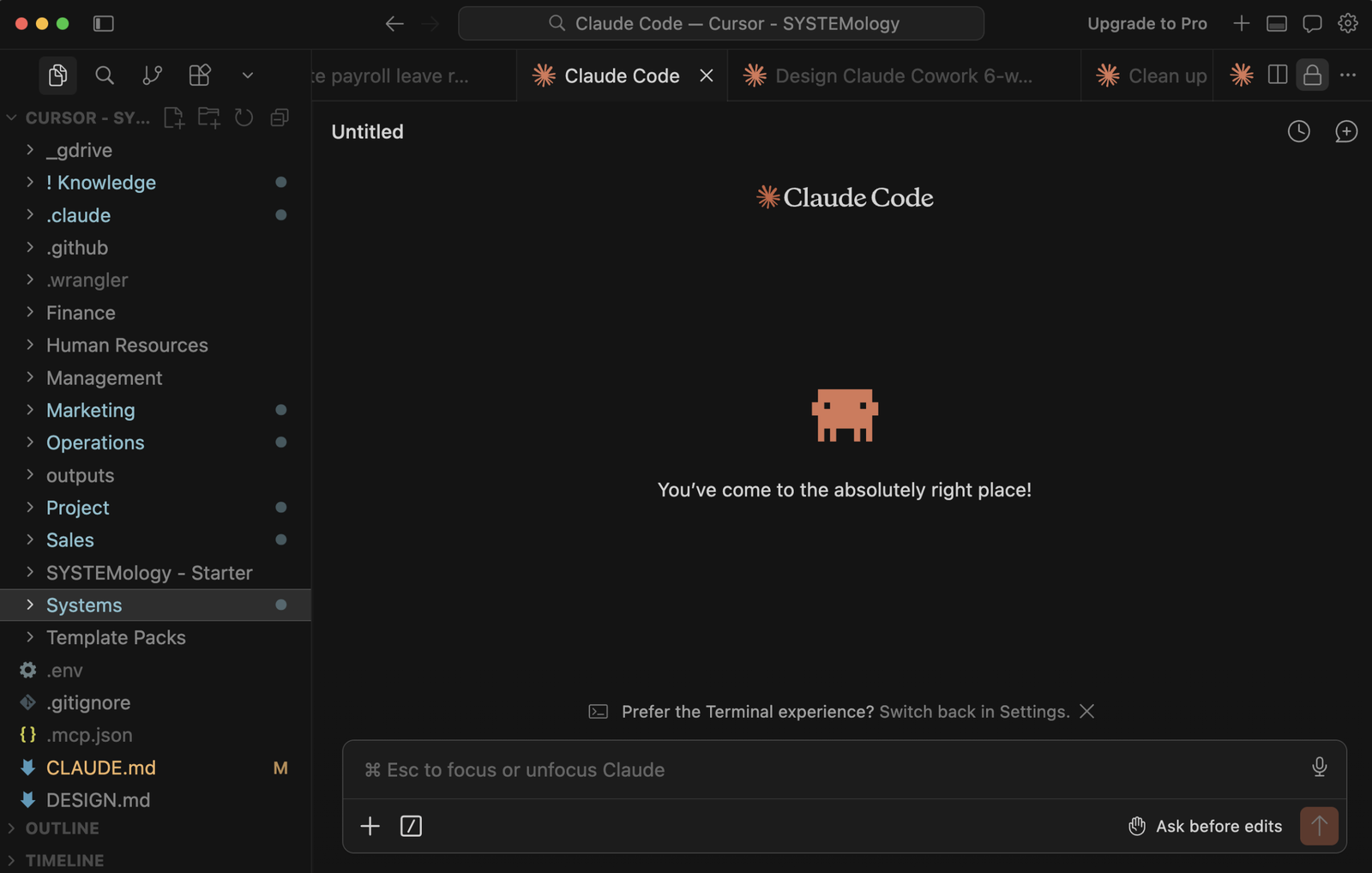 Claude Code running live inside a real business workspace